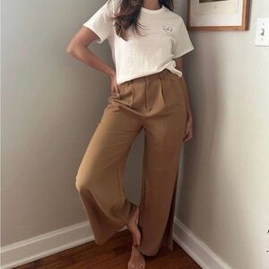 Miou Muse High-rise (13.5”) Wide Leg Linen Blend Pants #P2178 in Oatmeal Size L